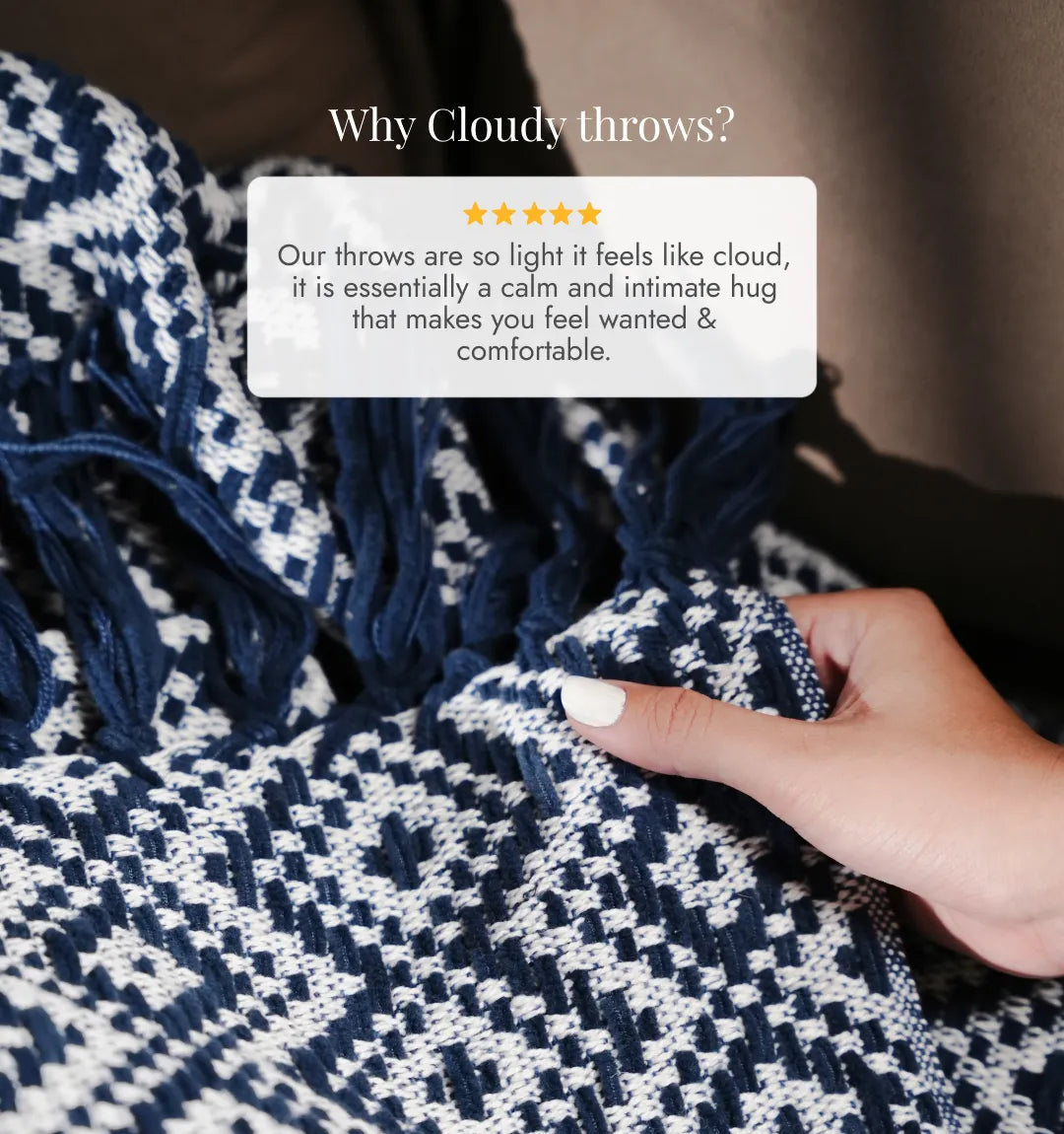 Cloudy Sofa Blanket - Navy Vanilla Lattice