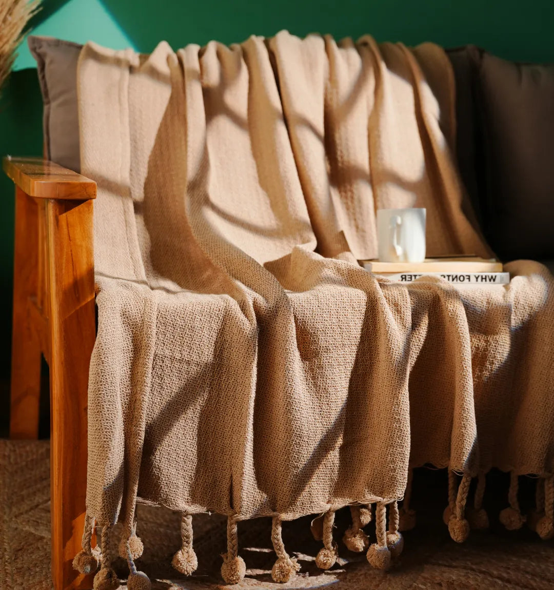 Cloudy Sofa Blanket - Beige Bliss Pom Pom