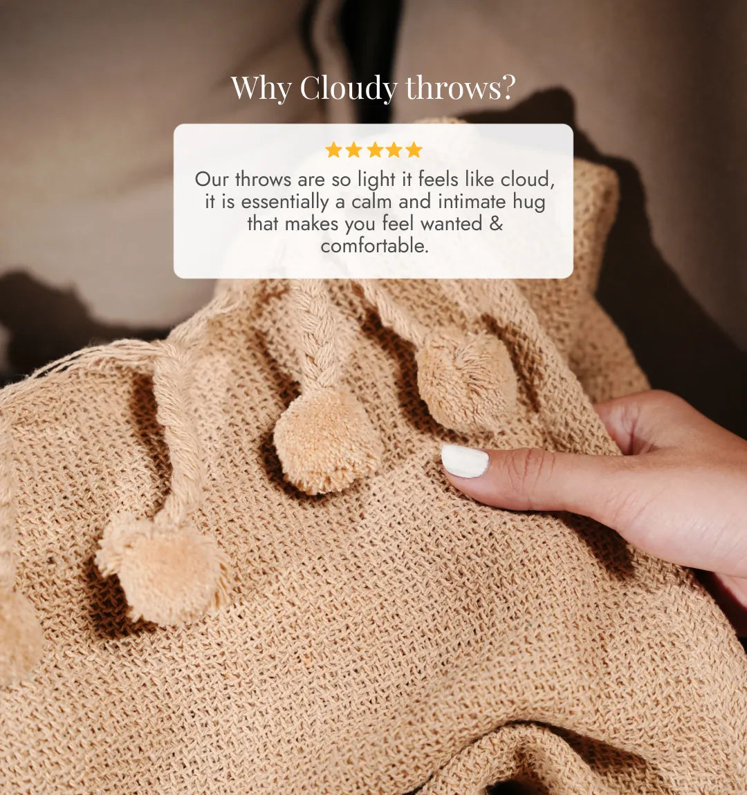 Cloudy Sofa Blanket - Beige Bliss Pom Pom