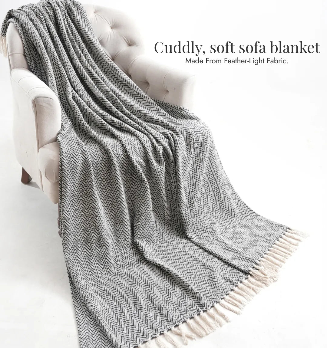 Cloudy Sofa Blanket - Charcoal Mist Zigzag