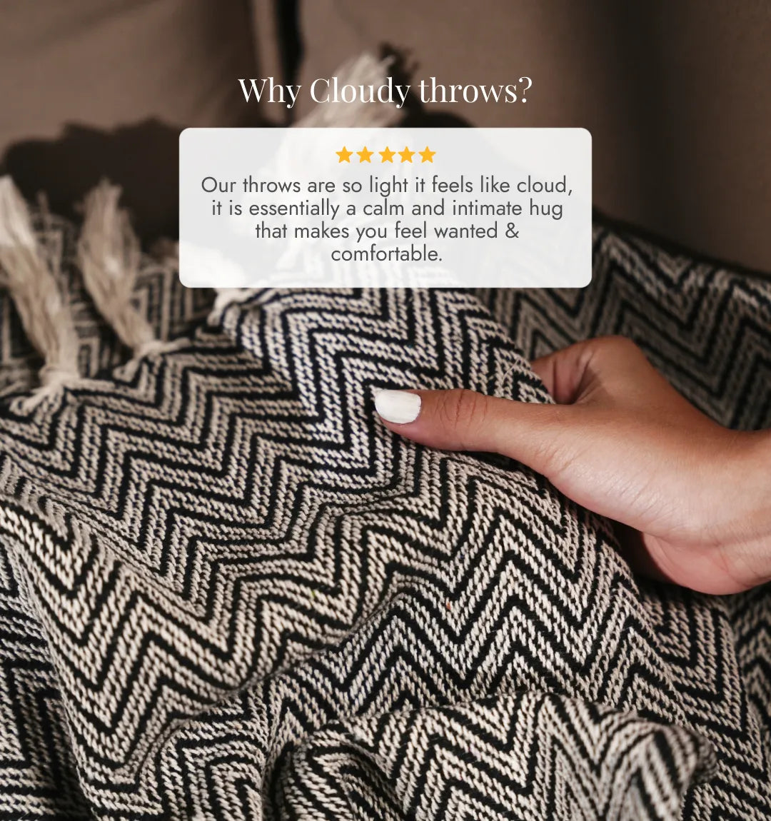 Cloudy Sofa Blanket - Charcoal Mist Zigzag