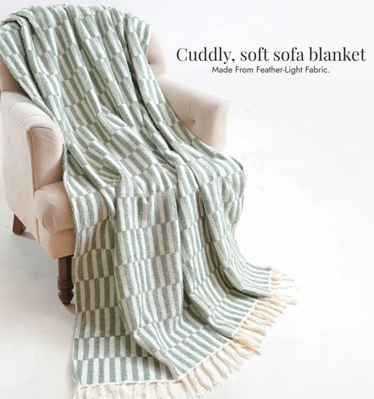 Cloudy Sofa Blanket - Beige Sage Checkered
