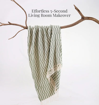Cloudy Sofa Blanket - Beige Sage Checkered