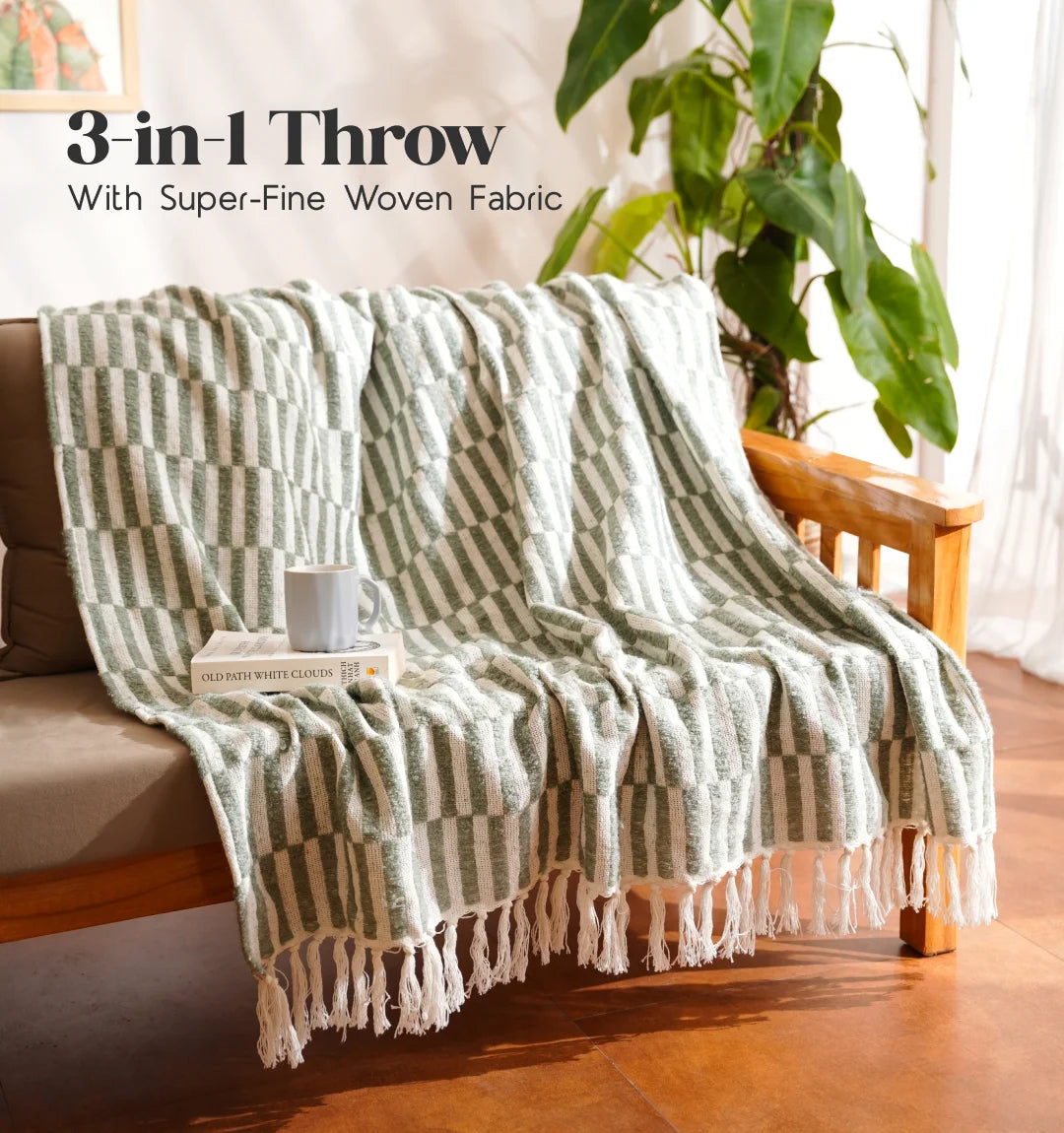 Cloudy Sofa Blanket - Beige Sage Checkered