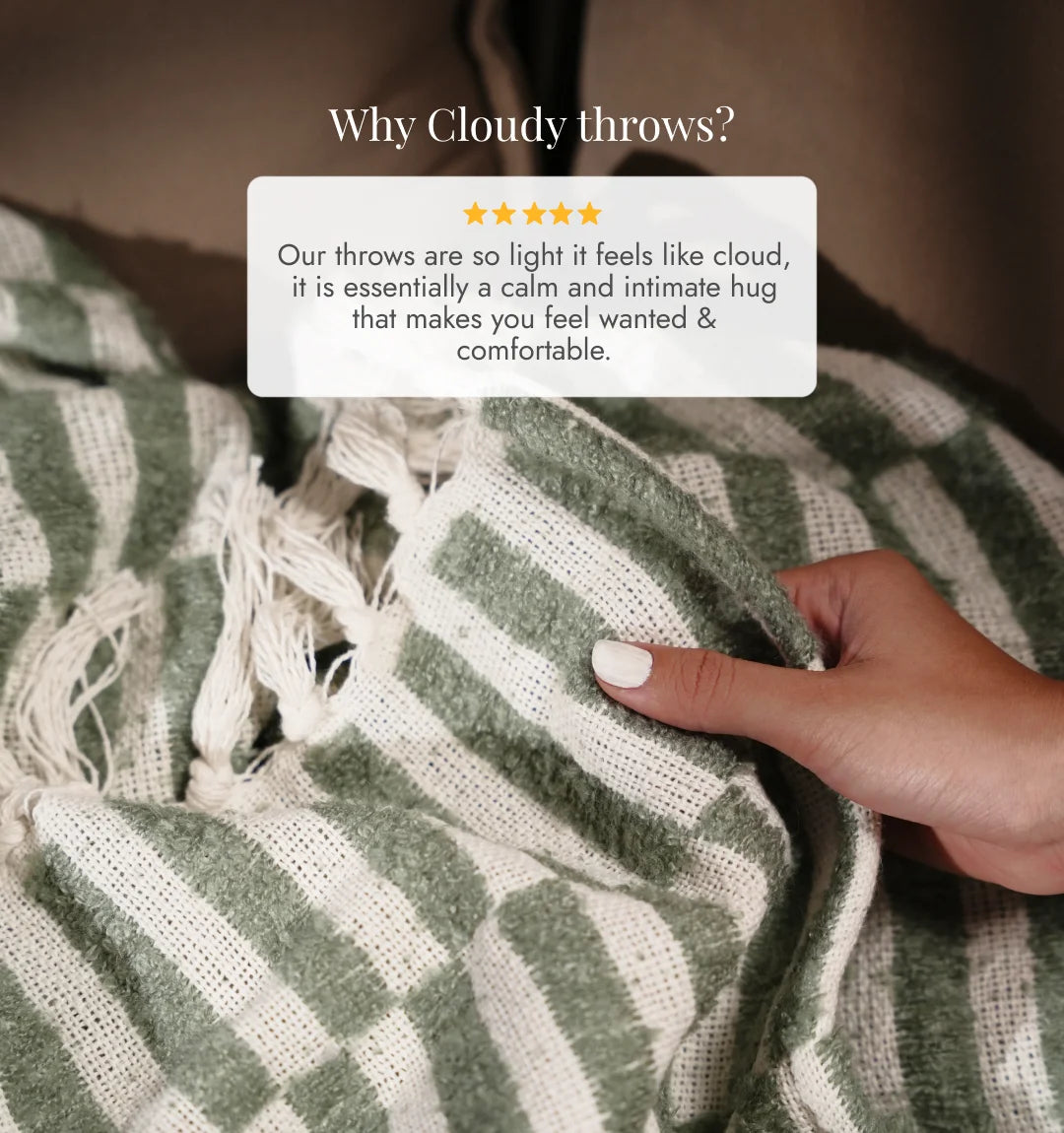 Cloudy Sofa Blanket - Beige Sage Checkered
