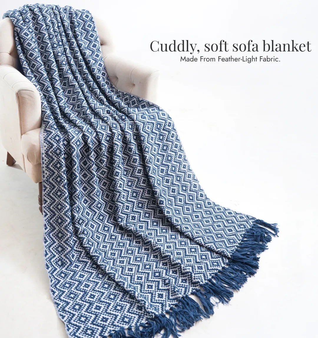Cloudy Sofa Blanket - Navy Vanilla Lattice