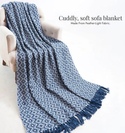 Cloudy Sofa Blanket - Navy Vanilla Lattice