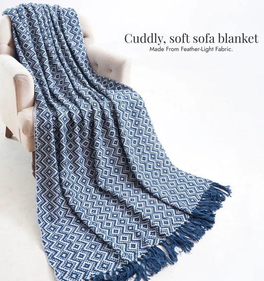Cloudy Sofa Blanket - Navy Vanilla Lattice