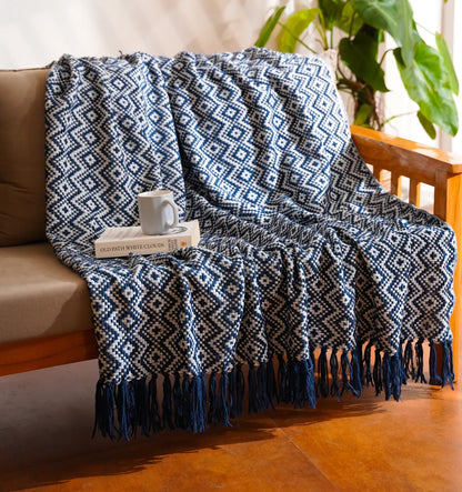 Cloudy Sofa Blanket - Navy Vanilla Lattice