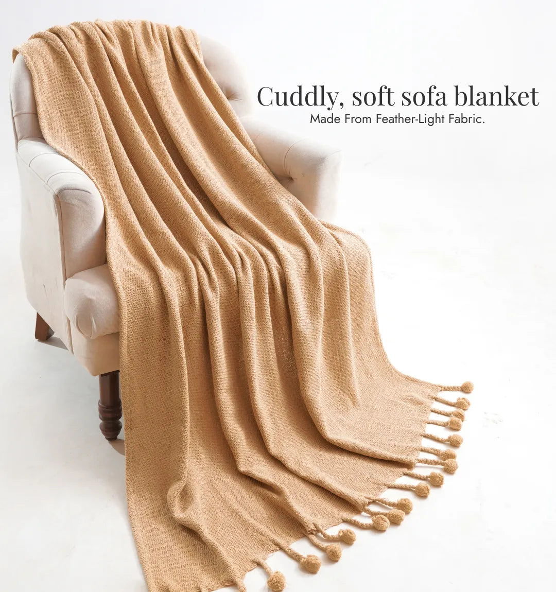 Cloudy Sofa Blanket - Beige Bliss Pom Pom