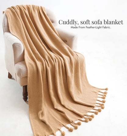 Cloudy Sofa Blanket - Beige Bliss Pom Pom