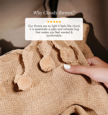 Cloudy Sofa Blanket - Beige Bliss Pom Pom