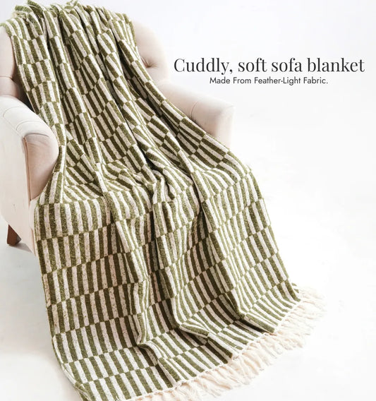 Cloudy Sofa Blanket - Emerald Moss Checkered