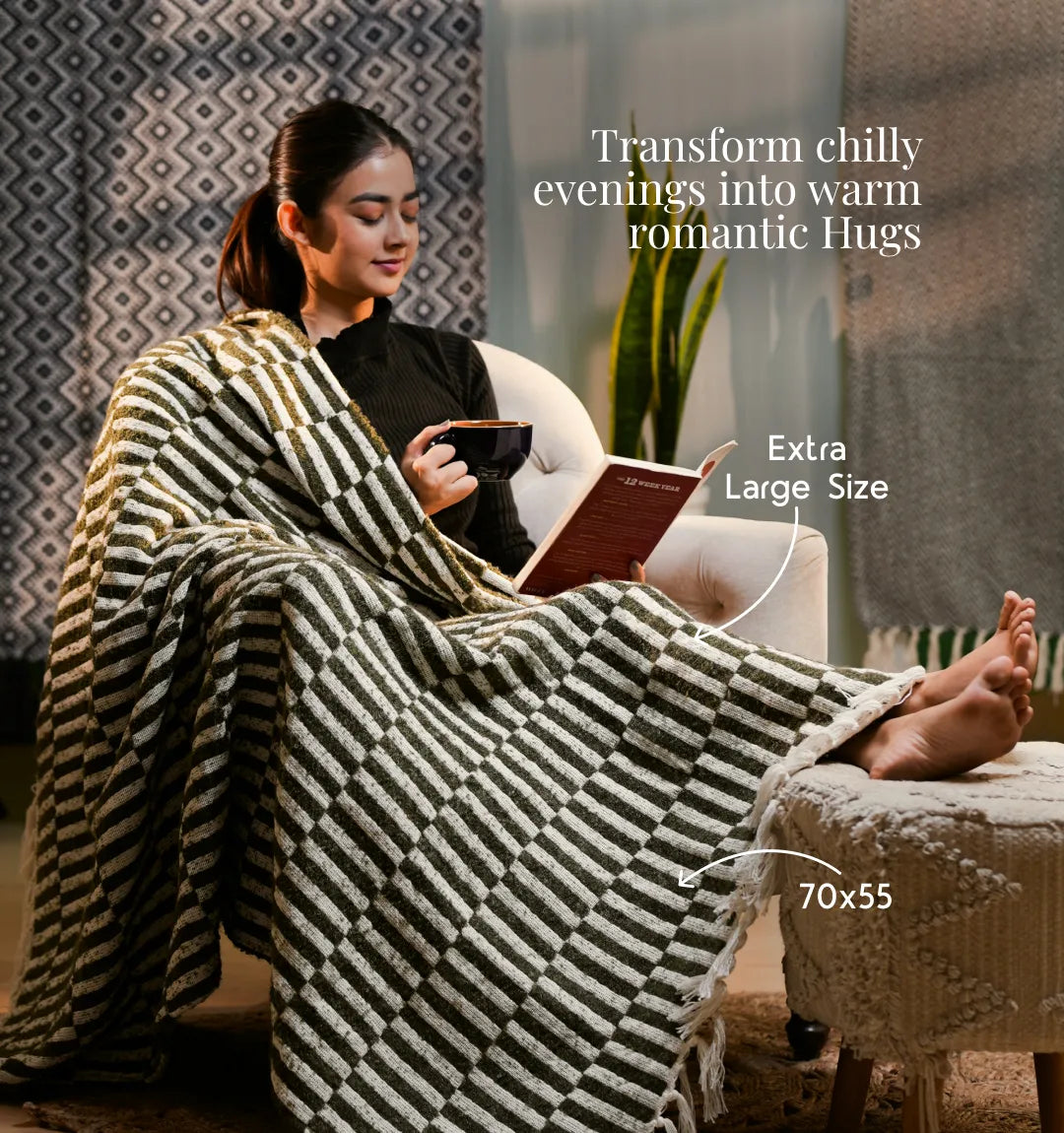 Cloudy Sofa Blanket - Emerald Moss Checkered