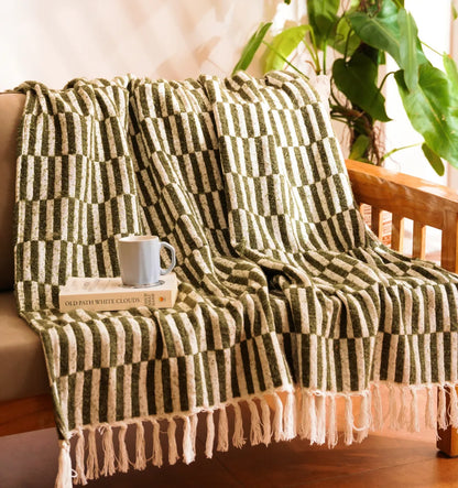 Cloudy Sofa Blanket - Emerald Moss Checkered