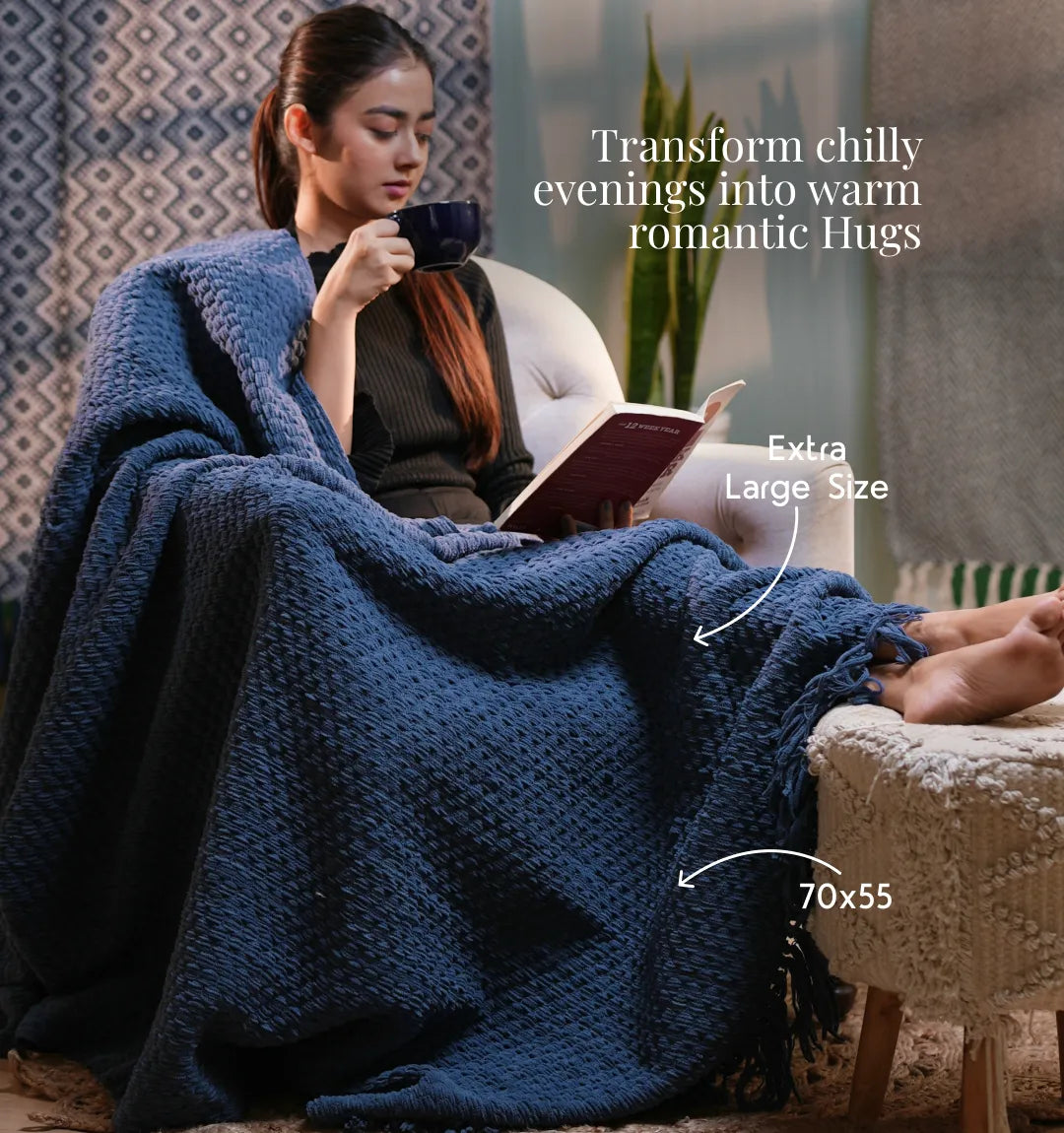 Cloudy Sofa Blanket - Blue Ash Zigzag