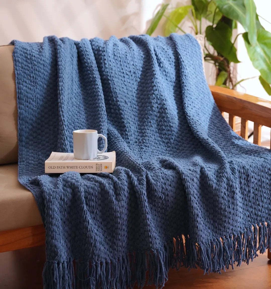 Cloudy Sofa Blanket - Blue Ash Zigzag