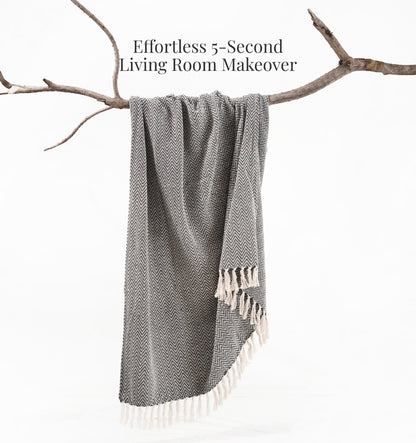 Cloudy Sofa Blanket - Charcoal Mist Zigzag