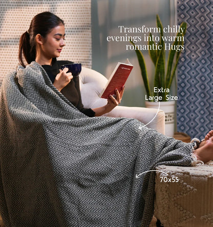 Cloudy Sofa Blanket - Charcoal Mist Zigzag
