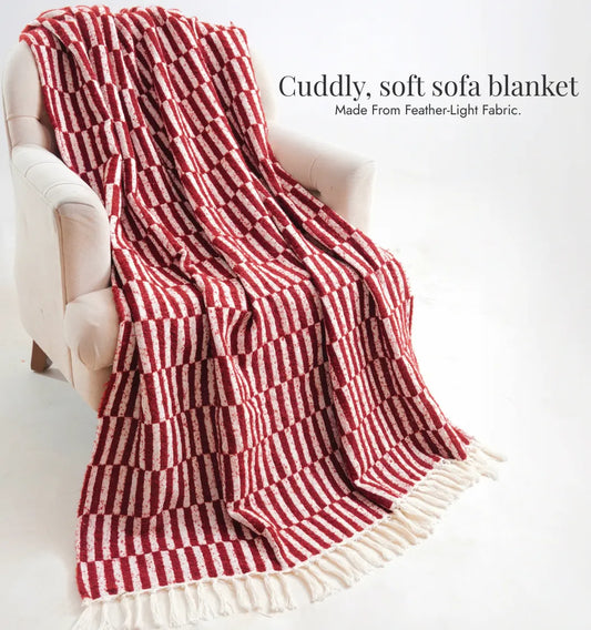 Cloudy Sofa Blanket - Rosewood Checkered
