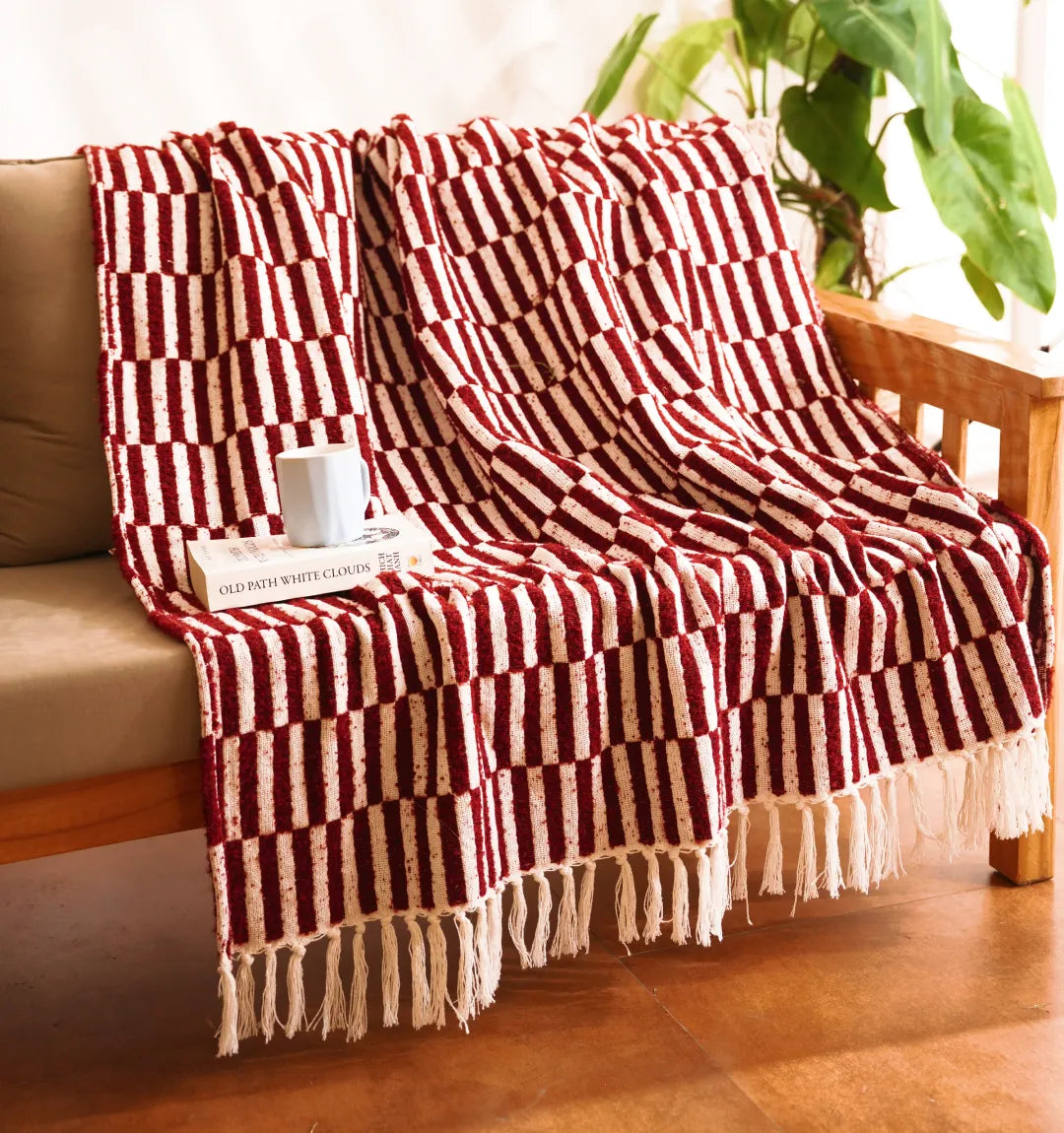Cloudy Sofa Blanket - Rosewood Checkered
